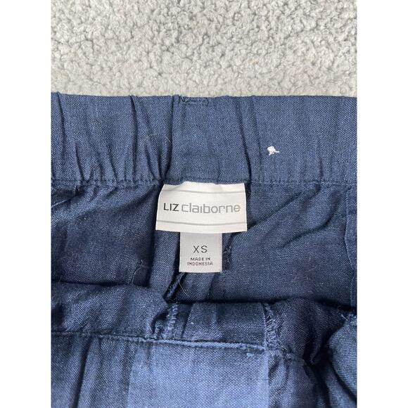 Liz Claiborne Pants Womens XS Blue Linen Blend Comfy Baggy Waist Tie Pockets - Picture 6 of 12
